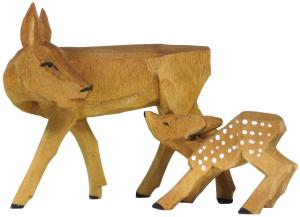 Kunstgewerbliche Schnitzterein Emil Helbig Rehgruppe plastisch 2 tlg. (saugende Rehgruppe) (Kunstgewerbliche Schnitzterein Emil Helbig 09-3 a) Rehgruppe (säugend), plastisch, zweiteilig